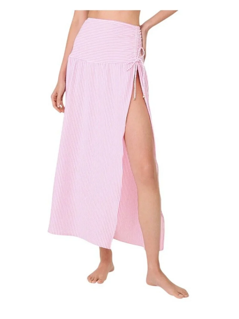 NWT Kate Spade Long Cover-Up Skirt with Shirred Open Side Begonia Bloom Pink L